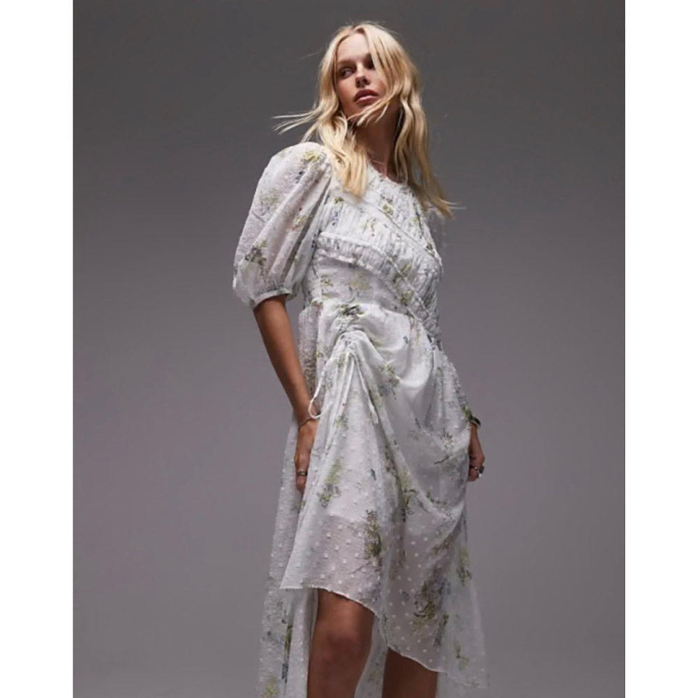 ALLSAINTS White Floral Asymmetrical Dress Size 4